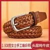 Bälten 2024 Kvinnor Casual Luxury Style Bredd 2,5 cm Woven Belt Needle Buckle Real Leather Head Layer Cowhide Handgjorda dekorativa