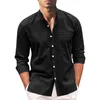 Men's Casual Shirts Solid Color Men Shirt Stylish Stand Collar With Single-breasted Design Loose Fit Soft Breathable Fabric For Spring