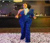 2021 Plus Size Arabic Aso Ebi Royal Blue Sparkly Prom Jumpsuits Dresses Beaded Sequined Sheath Evening Formal Party Second Recepti4420024