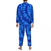 Mäns sömnkläder Midnight Blue Tie Dye Pyjamas Men Retro Hippie Print Sleep Autumn 2 Pieces Vintage Overdimensionerade grafiska pyjamasuppsättningar