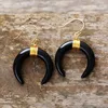 Kvinnor Fashion Ox Hornörhängen High End Natural Shell Black Onyx Crescent Dangle Oversize Earring Jewelry Drop 240305