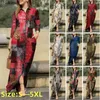 Casual Jurken 2024 Vrouwen Split Vintage Bloemen Gedrukt Jurk Elegante Revers Kraag Button Up Vrouwelijke Bohemian Vestidos Lange Gewaad