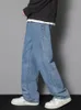 Jeans longs décontractés pour hommes coréens, pantalon classique en Denim droit, couleur unie, bleu clair, gris, noir, 3XL, 2023, 240227