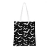 Sacos de compras Halloween bruxa morcegos mercearia kawaii impressão lona shopper bolsa de ombro lavável bolsa de renda gótica