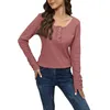Kvinnors T-skjortor Casual Solid Color Long Sleeve T-Shirt Spring Round Neck Buttons Top For Women Vintage Sweet Sweet Everyday Y2K Tops Mujer