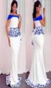 Royal Blue Satin Mermaid Plus Size aftonklänningar Afrikan från axelapplikationerna Peplum Formal Party Prom Dresses3741843