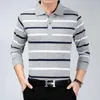 メンズポロス秋のファッションコントラストストライプポケットラペル長袖トップスプリングスリムフィットカジュアル快適な汎用性の高いTシャツ