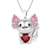 Pendentif Colliers Filles Mode Dessin animé Embrace Rose Amour Salamandre aux yeux noirs Petit Dragon Homme Collier Femme Cadeau d'anniversaire Bijoux