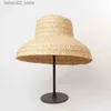 Breda randen hattar hink hattar 2023 sommar naturlig raffia halm sol hattar för kvinnor retro platt droppande hatt panama dam hatt semester beige strand floppy hatt q240312