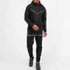 Özel Sport Wear Polyester Tech Polar Full Zip Trailsuit Hoodie Jogger İki Parça Jogging Trailsuit Set Erkekler Ter Takımları