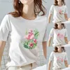 Damska koszulka flamingo wzór T Shirt Women HARAJUKU TOP O-Neck Tshirt White Streetwear Classic All-Match Short Sut T-shirt 2022 L24312 L24312