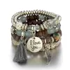 Ich liebe dich Charms Armbänder Mode Flügel runder Anhänger Reisperlen Perlen Armreif Liebhaber Paare Geschenk Böhmischer bunter mehrschichtiger elastischer handgefertigter Schmuck Pulsera