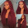 13x4 Deep Curly Spets Frontal Wig 99J Bourgogne Curly 30 Inch Pets Front Wig Red Colored 13x6 HD Deep Wave Human Hair Wigs 250%