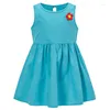 Mädchen Kleider Sommer Koreanische Kinder Kleidung Casual Cartoon Niedlichen Druck Blume Ärmellose Baumwolle Strand Prinzessin Baby Kleid BC2395-1