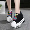 12CM Heels Wedge Canvas Shoes Woman High Platform Sneakers Vulcanized Shoes Hidden Heel Height Increasing Casual Shoes 240309