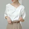 Damesblouses Overhemden Satijn Damesoverhemden Nieuwe Zijde Effen Casual Blouses Losse lente/zomer Dameskleding MODE Lange sles Witte topsL24312