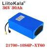 Liitokala Bateria de 36V 30AH EBIKE BATERHA 30A BMS 36V 30AH 21700 10S6P BATERAGEM DE LITHIUM PACK para scooter elétrica de bicicleta elétrica