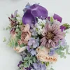 Bröllopsblommor 28x26cm Bridal Bouquet Home Floral Purple Calla Champagne Rose Simulation Flower Bundle Handheld 607