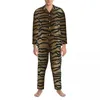 Vêtements de nuit pour hommes uniques imprimés tigre pyjamas ensemble automne fourrure d'animal sauvage doux loisirs couple 2 pièces décontracté surdimensionné design vêtements de nuit