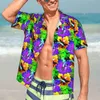 Mäns casual skjortor sommarskjorta strand tropiska blommor blusar lila blommig tryck retro man kort ärm stilfulla kläder