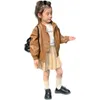 2024 Spring Kids Girls Coffee Leather Getly Jacket Motorcycle Screetcy Stack