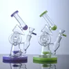 Hockahs Unique Glass Bong Double Recycler Slitted Donut Percolator Sidecar 14mm Female Joint Water Pipe XL-320