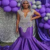 Luxury Diamond Purple Evening Dress Gorgeous Plus Size Beaded Mermaid Prom Dresses For Black Girls Elegant Satin Formal Occasion Party Gowns vestidos de fiesta 2024