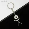 Keychains Lanyards 2023 Rolig långfingret Stickman Keychain Söt trend Titanium Steel School Bag Car Key Pen Par New Trinket Gift Keyrings LDD240312