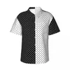 Camisas casuais masculinas preto e branco dois tons havaí camisa homens praia retro bolinhas manga curta confortável na moda blusas de grandes dimensões