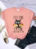 T-shirt femme Joli drôle chat noir T-shirt Its Fine Im Fine rythings Fine Tees Harajuku Streetwear chatons chat amoureux chemises pour femmes L24312 L24312