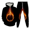 Fatos masculinos Taiji 3D Imprimir O-pescoço Conjuntos de treino casual com capuz e calças 2pcs pulôver de grandes dimensões roupas masculinas