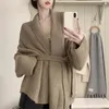 Women's Knits French Sweater Coat Women 2024 Autumn Winter Bathrobe-style Knitted Cardigan Soft Waxy Top