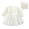 Rüschen Spitze Bogen geboren Baby Mädchen Kleid Set Prinzessin Herbst Langarm Formale Kleider 1 Jahr Mädchen Kleidung 240307