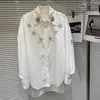 Blusas femininas de luxo requintado sparking diamantes soltos camisas longas e para mulher 2024 primavera manga preto branco topos blusas
