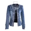 Spring Fashion Women Denim Jacket Slim Zipper Casual Short Sequins Outerwear Ladies Vintage Biker Crystal Chaqueta Mujer A237 240311