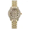 Orologi da polso Orologi di lusso con diamanti pieni per uomo Top Brand Hip Hop Iced Out Orologio con numero arabo Orologio impermeabile in acciaio alla moda con goccia