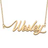 Wesley Name Necklace Anpassad typskylt hänge för kvinnor flickor födelsedagspresent barn bästa vänner smycken 18k guld pläterat rostfritt stål