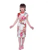 Meisjesjurken Pioen Qipao-jurk Zijde Bloem Kinderen Eendelige jurken Kleding Cheongsam-feest Chi-Pao Uniform Outfits Kostuums