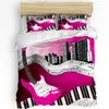 Ensembles de literie Piano Musique Rouge Rose Fleur Ensemble 3 pièces Housse de couette Taie d'oreiller Enfants Adulte Couette Double Lit Textile À La Maison