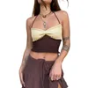 Damen-Tanks, sexy Y2K-Kleidung, Frauen-Neckholder-Crop-Top, gerippte Cami-Tops, ärmellos, Kontrastfarbe, schmale Passform, gerüschtes Strick-Camisole