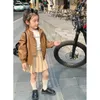 2024 Spring Kids Girls Coffee Leather Getly Jacket Motorcycle Screetcy Stack