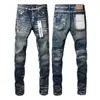 Jeans pour hommes de marque violette avec peinture bleu foncé clair et argent en détresse 9040