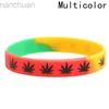 Bangle 1pc Silicone Leaves Fashion Leaf Print Bracelet Bangles Black White Color Wristband Fashion Jewelry ldd240312