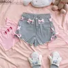 Damesshorts Zomer Zoete Lolita Korte broek Meisjes Kawaii Taille Casual denim shorts Koreaanse stijl Roze Kant Bandage Jeans ldd240312