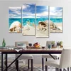 4 paneles de gota sin marco, conchas de mar de playa, estrella de mar, paisaje marino, lienzo, pintura artística de pared para sala de estar, decoración del hogar 235S