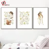 Schilderijen Kwekerij Woodland Wall Art Eekhoorn Herten Canvas Schilderij Bloem Posters En Prints Kleine Bos Dieren Foto's Voor Liv245l