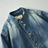 Men's Jackets Vintage Motorcycle American Tooling Stand Collar All Loose Denim Jacket Heavy Wash Craft Coat Male Fashion