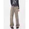 Jeans femininos y2k vintage leopardo impressão solta mulheres outono clássico reto cintura alta magro casual moda feminina 2024