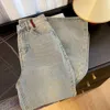 Autunno Inverno Peluche e effetto consumato, lavato e ricamato, tubo dritto a vita alta, pantaloni larghi e slim a gamba larga per le donne Jeans firmati da donna 7129