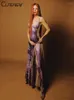 Sukienki swobodne Śliczne damskie nadruk 3D Sukienka Maxi błyszcząca U drock spaghetti Pasek szatę Kobiet Hipster Streetwear Vestido